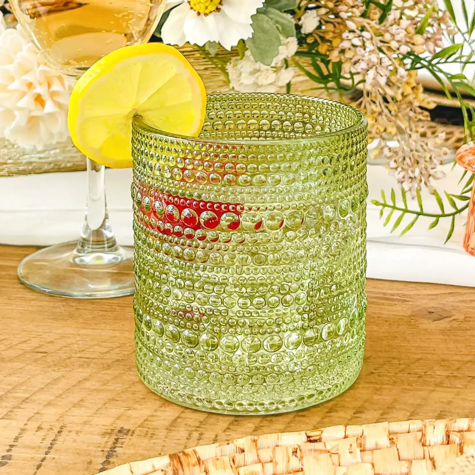 Kate Aspen 10 oz. Textured Beaded Sage Green Drinking Glass