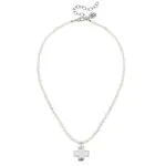 Susan Shaw Silver Cross on Ivory Beaded Necklace