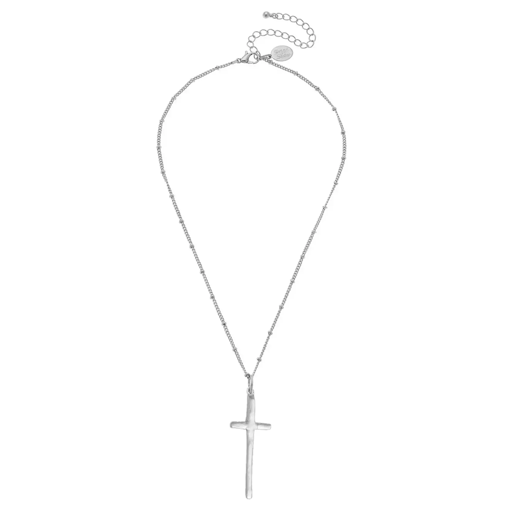 Susan Shaw Silver Dainty Elongated Cross Necklace