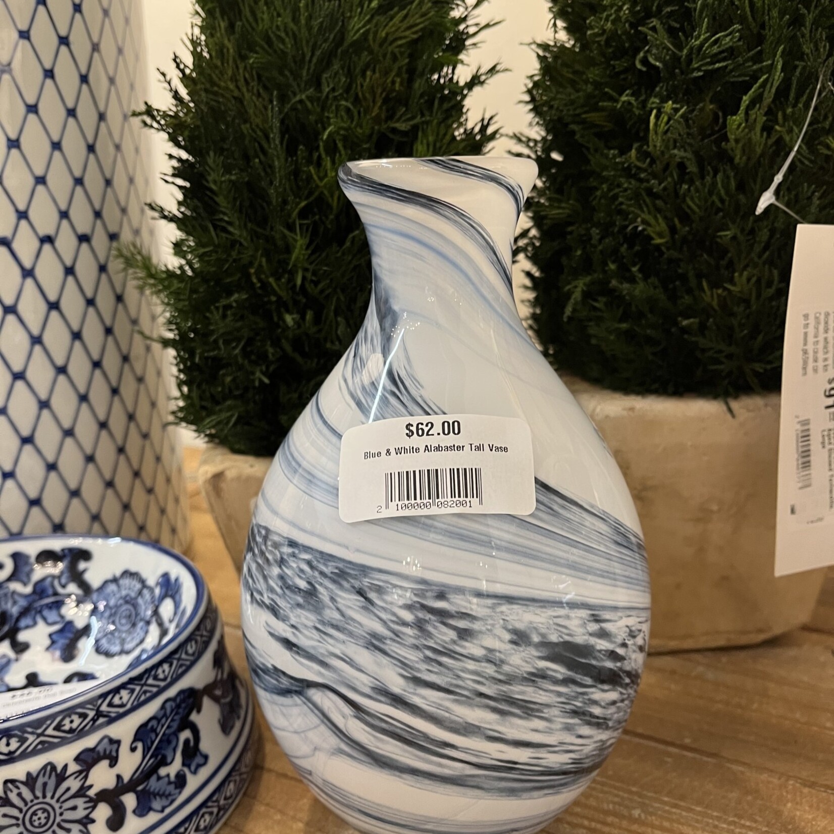 Beatriz Ball Blue & White Alabaster Tall Vase