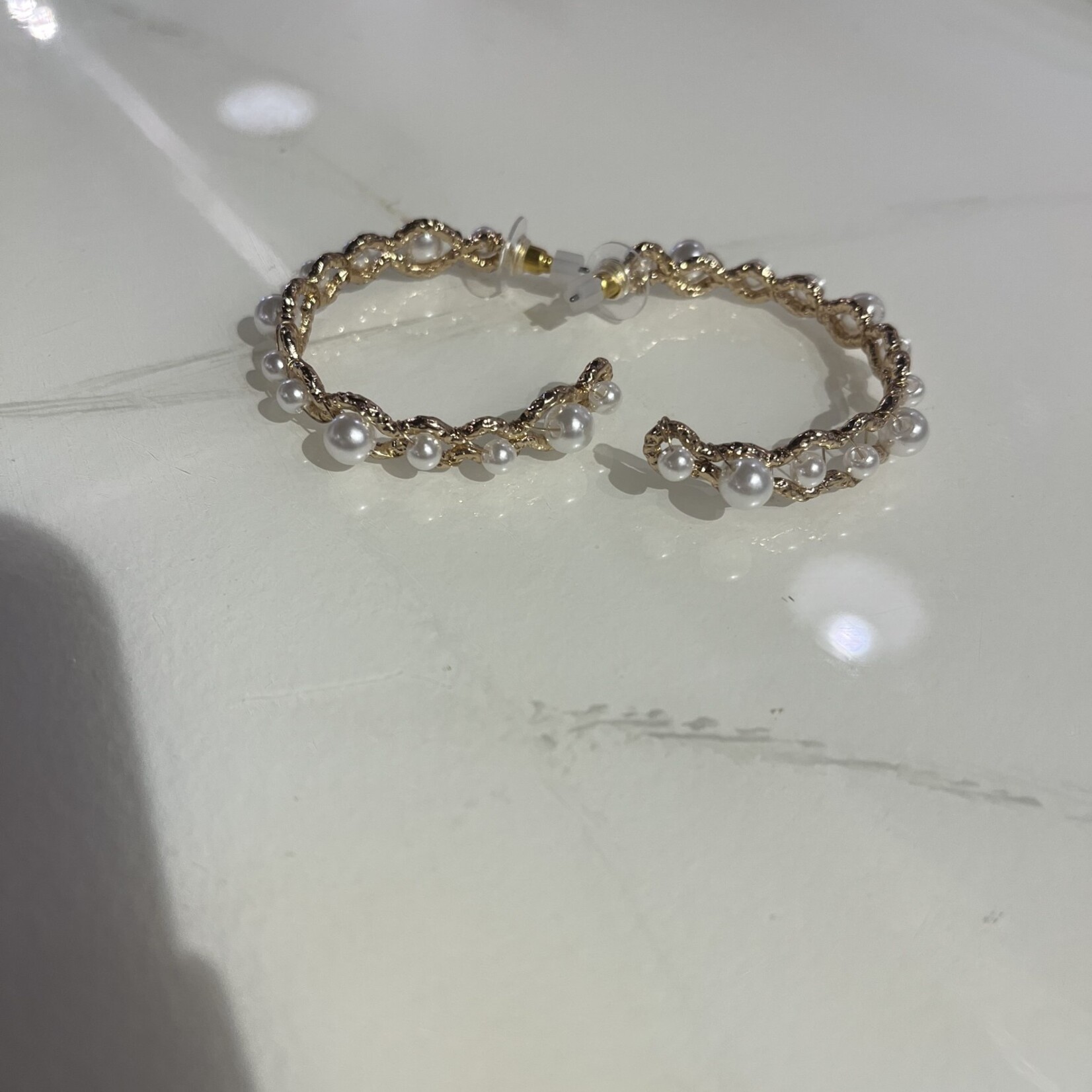 Medium Hoop Gold and Pearl Earring 1-1/2 Diameter