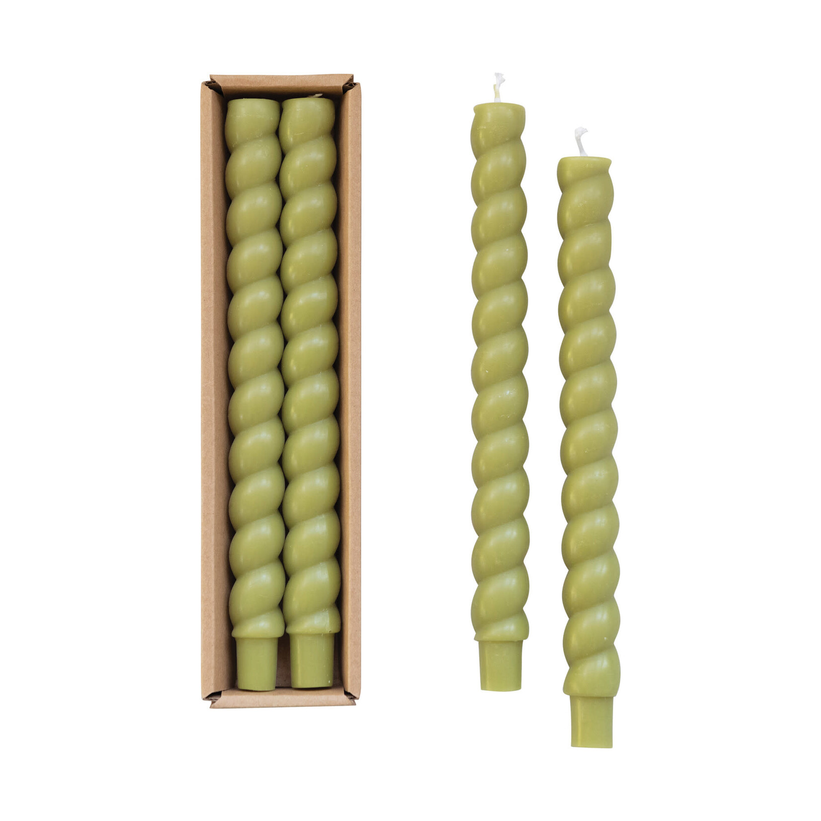 Creative Co-Op S/2 10"H Unscented Twisted Taper Candle Green