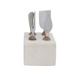 Creative Co-Op Stainless Steel Cheese Servers w Mango Wood Handles & Marble Stand