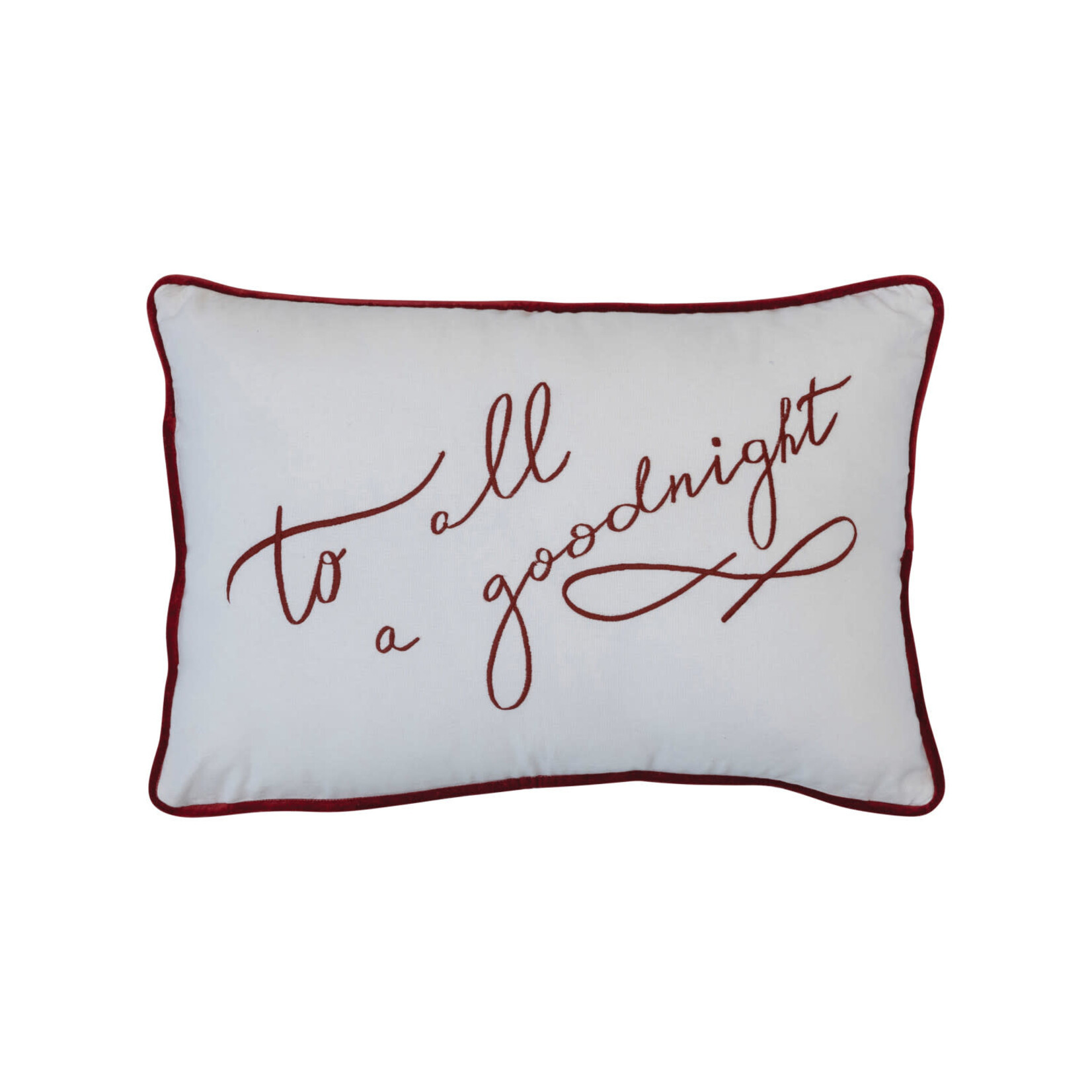 Creative Co-Op "To All A Goodnight"  Lumbar Pillow with Velvet Piping and Back