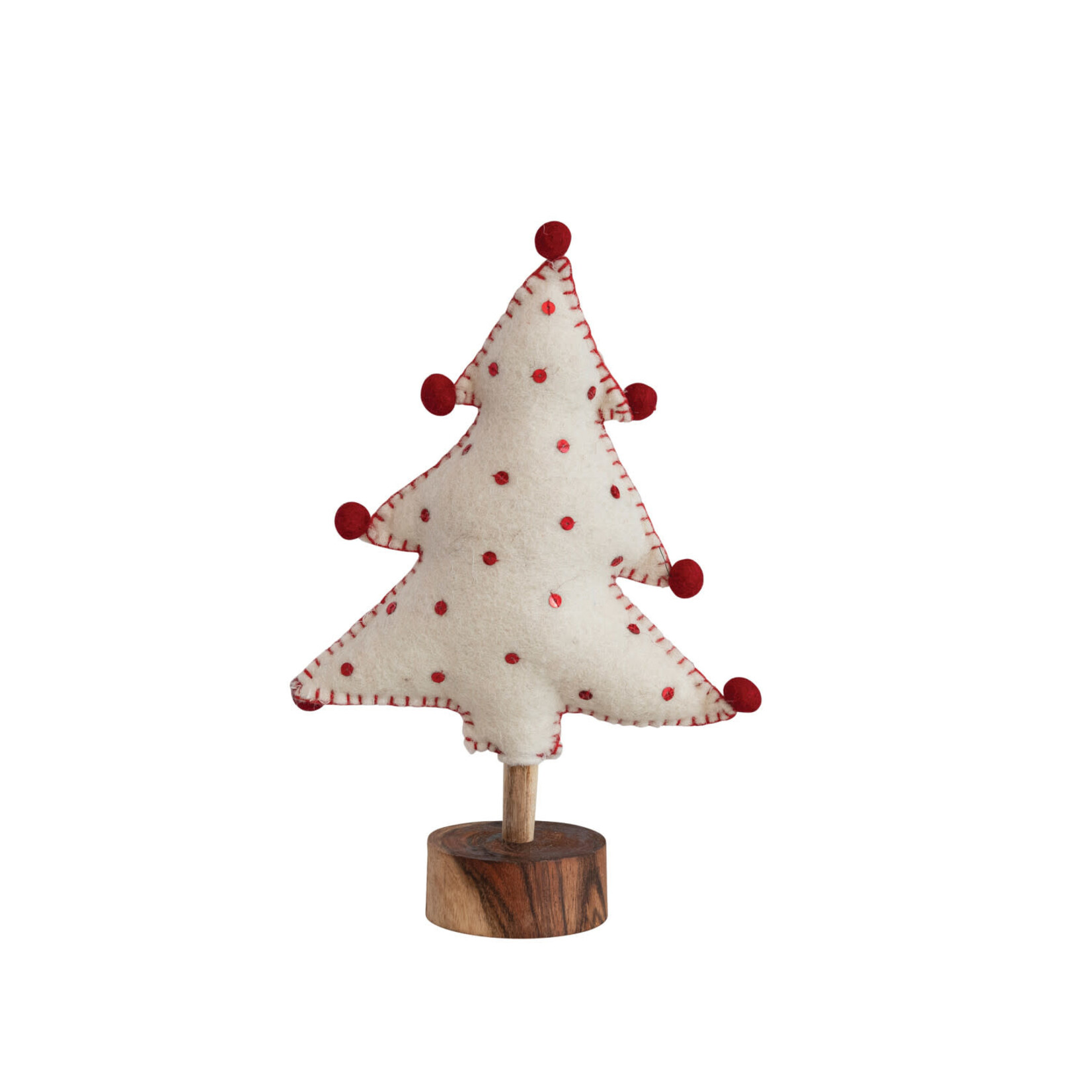 Creative Co-Op Wool Felt Tree with Sequins, Pom Poms , Multi Color 10"H