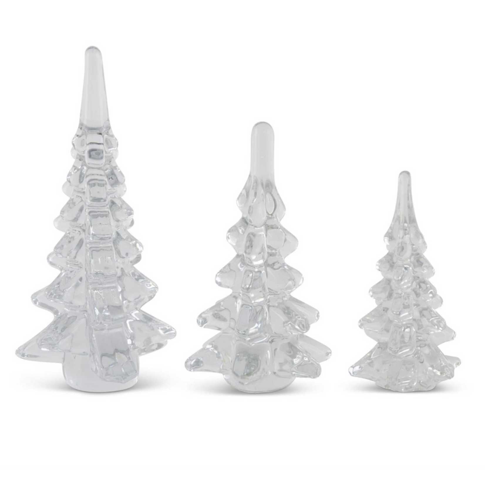K & K Interiors Set of 3 Clear Glass Trees - 7", 8", 10"