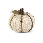 K & K Interiors 5.25" Cream Braided Cornhusk Pumpkin w/ Grapevine Accents