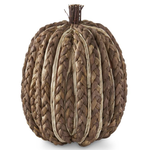 K & K Interiors 9.75" Brown Braided Corn Husk Pumpkin w/Twig Stem