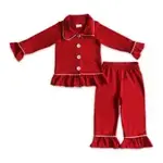 Yawoo Garments Red Solid Cotton Sleepwear Girls Christmas Pajamas