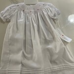 Petit Ami White Daygown with Pink Smocking, Roses and Pearls