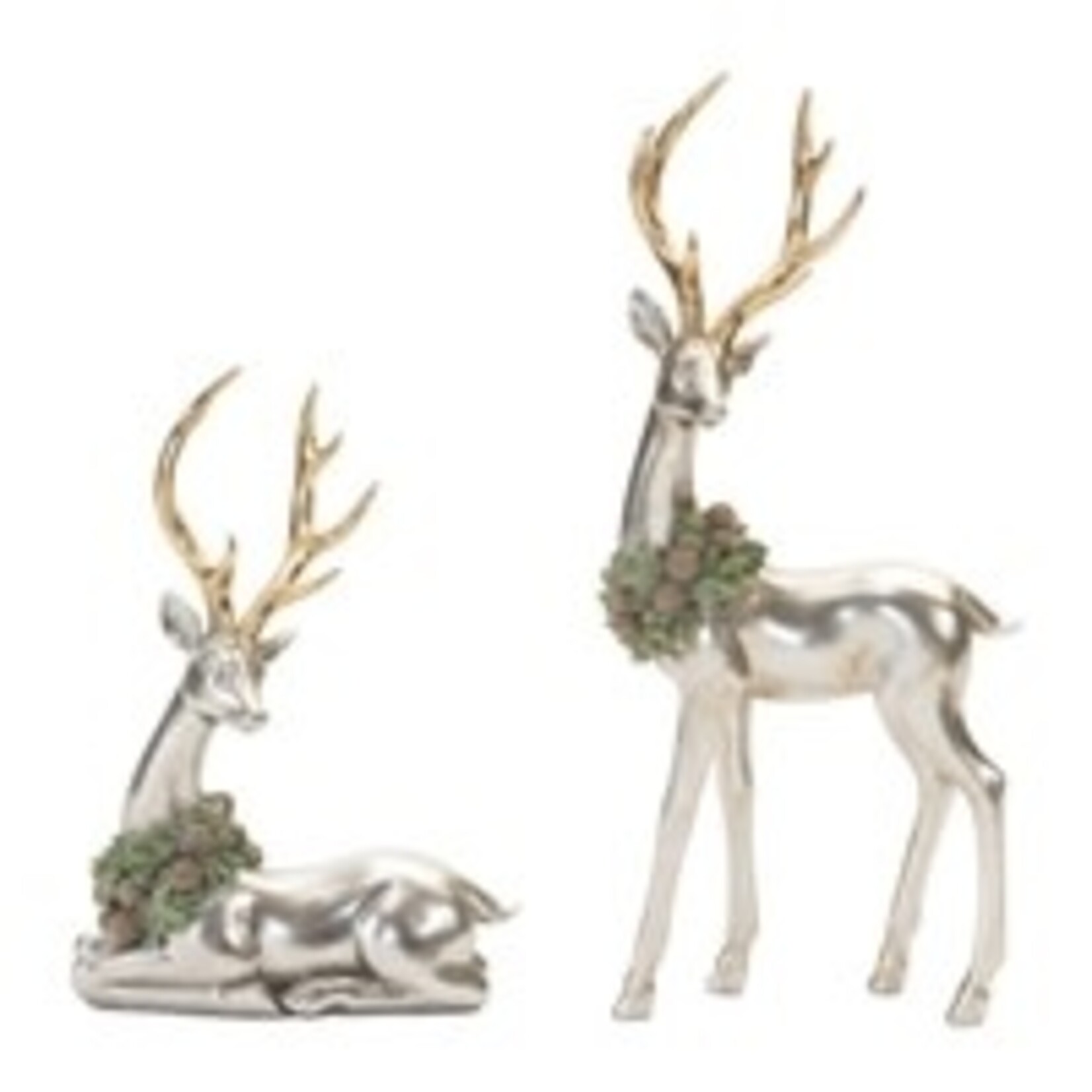 Melrose Silvertone Set of Two Deer 8.75"H & 13"H