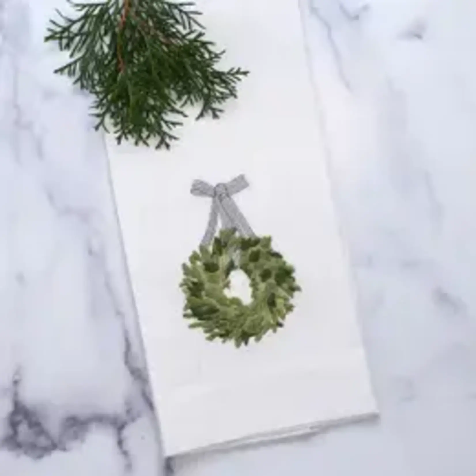 Crown Linen Designs Boxwood Wreath Linen Towel
