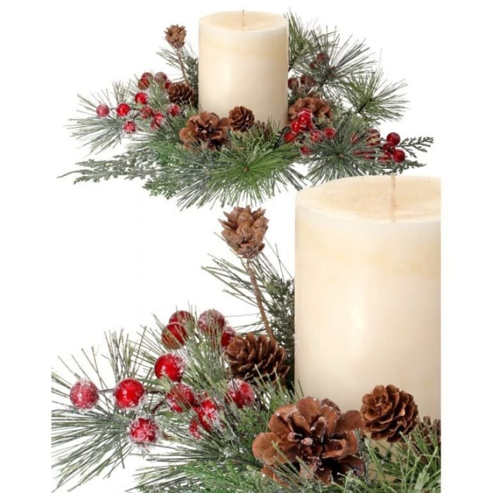 Regency 12" Frosted Pine Ice Berry w/Cones Candle Ring (Frosted Red Green)