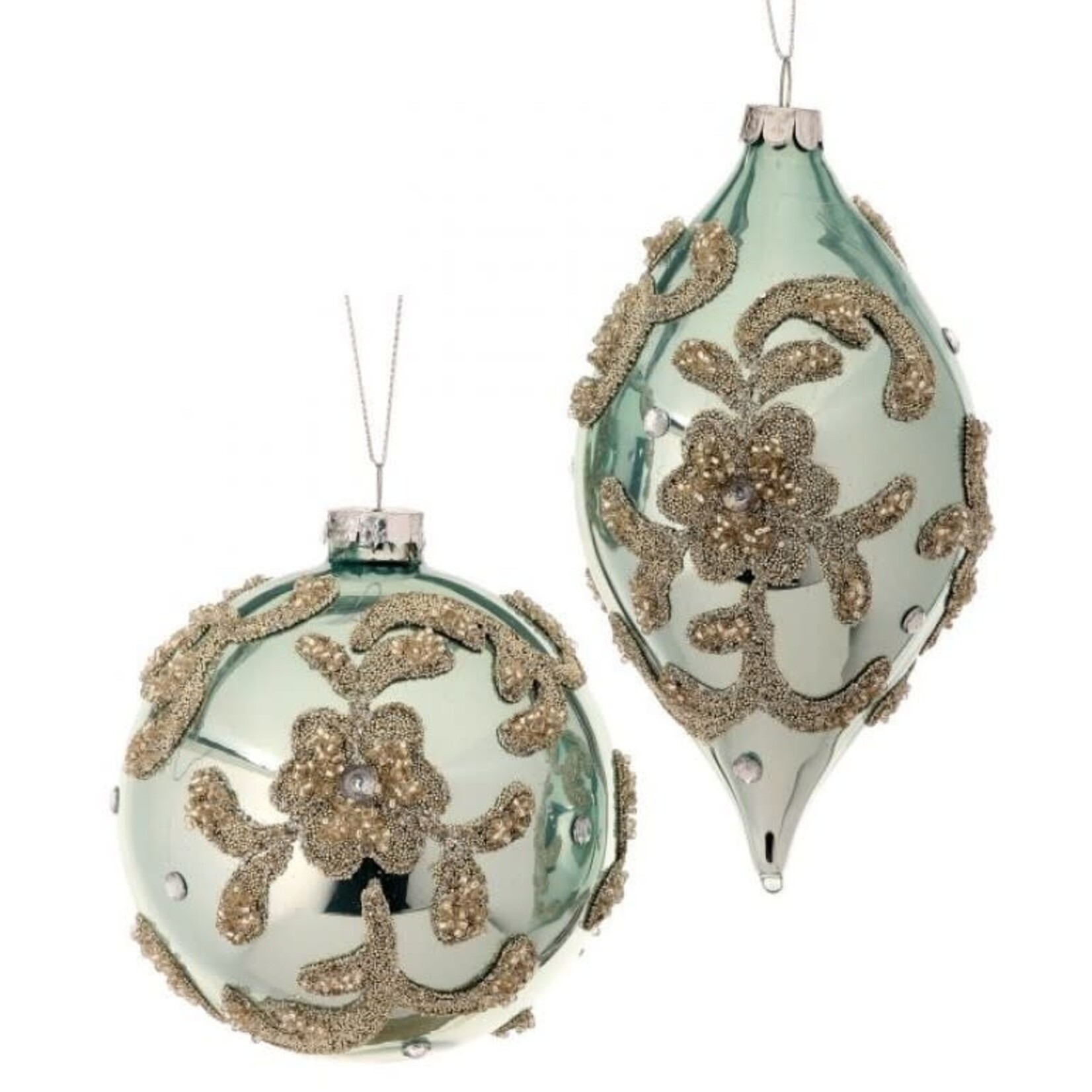 Regency 4-6"Glass Beaded Trinity Ball/Kismet Ornament Asst. (Aqua Silver) Choose Style