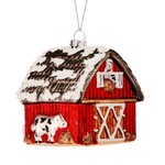 Regency 3.5" Glass Winter Barn w/Tractor Ornament