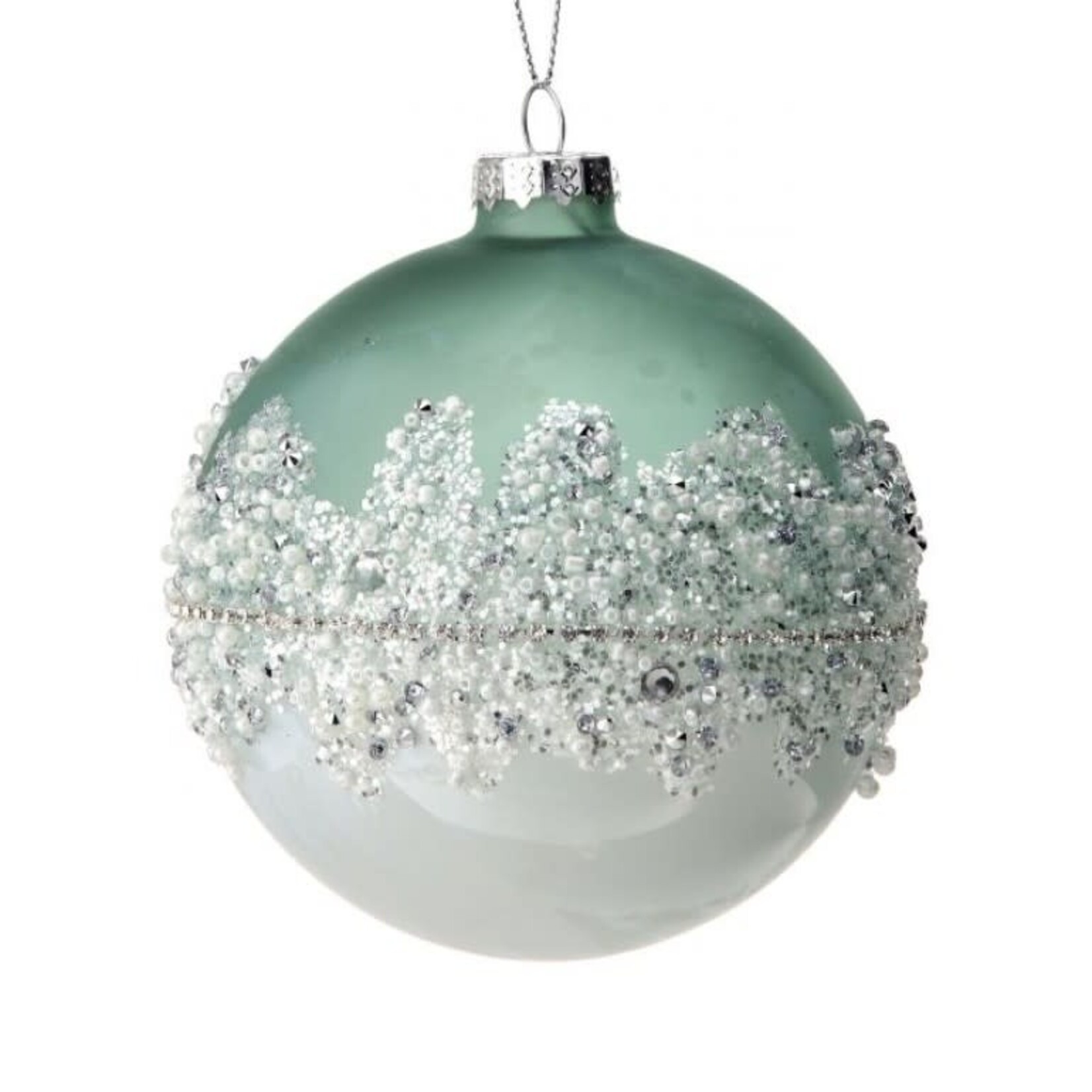 Regency 4" Glass Beaded Ice Band Ball Ornament (Mint Green)
