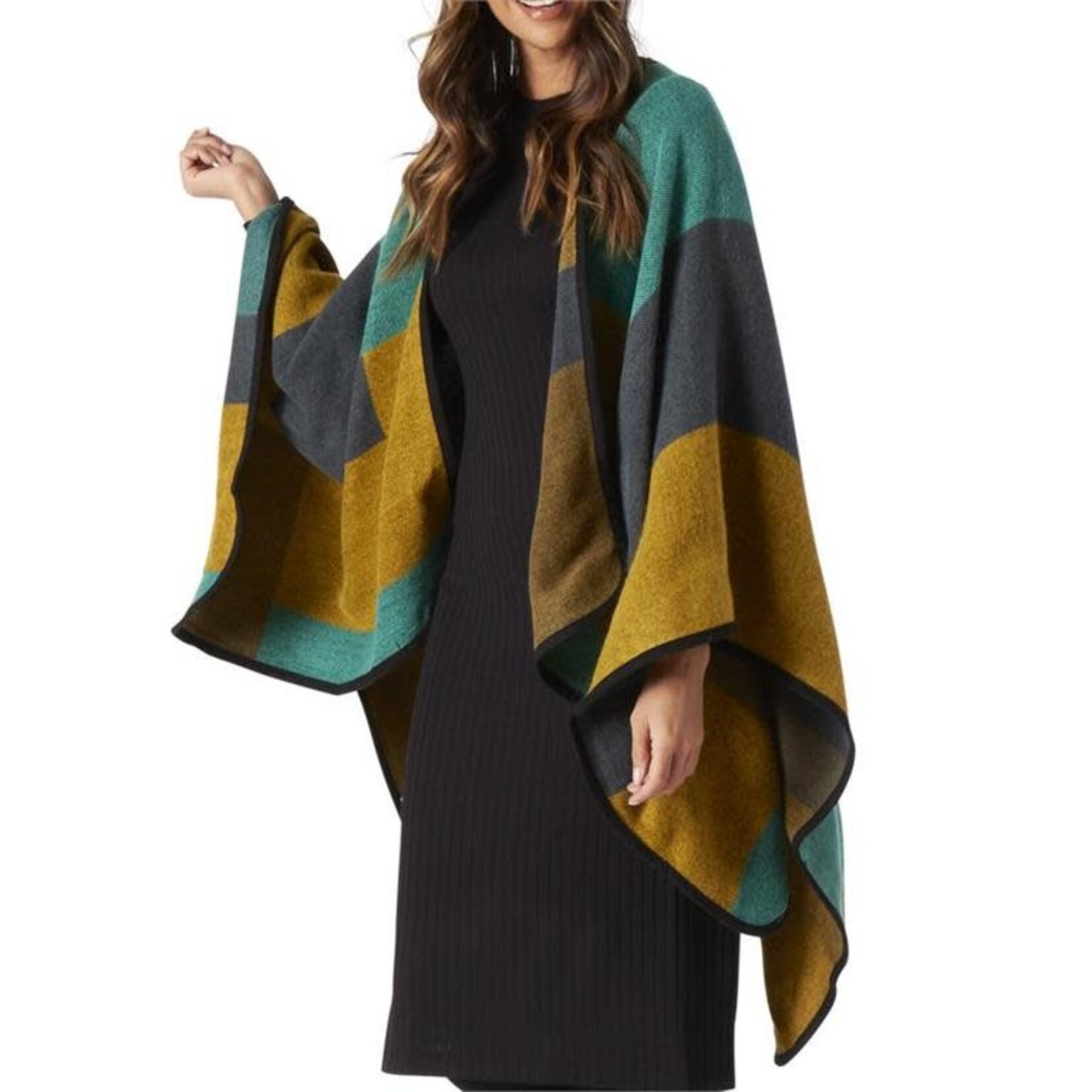 Green Gold & Blue Color Block Cape