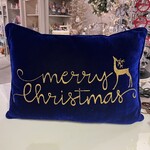 Melrose Blue Velvet Merry Christmas and Deer Pillow