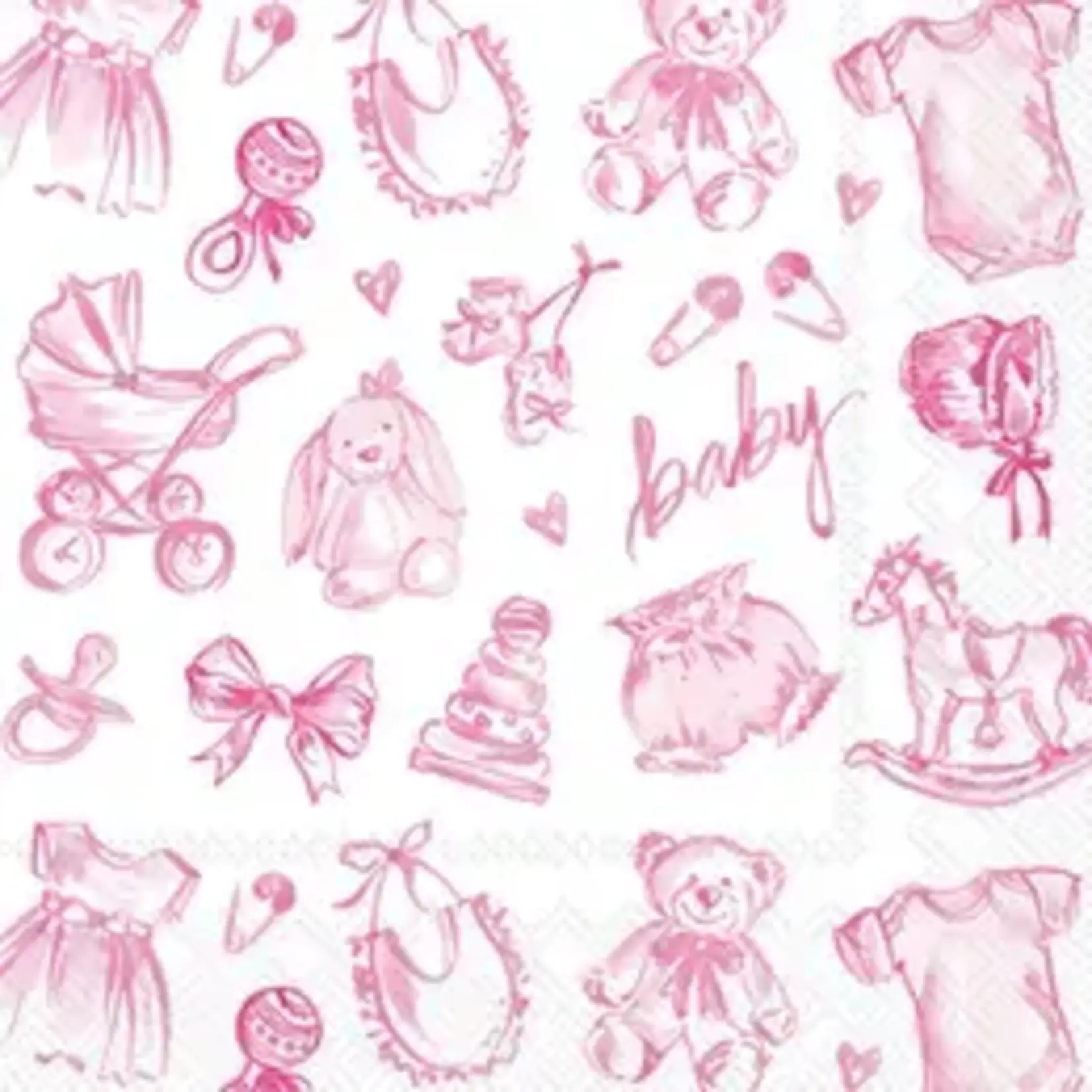 Boston International Import Baby Toile Pink Cocktail Napkin