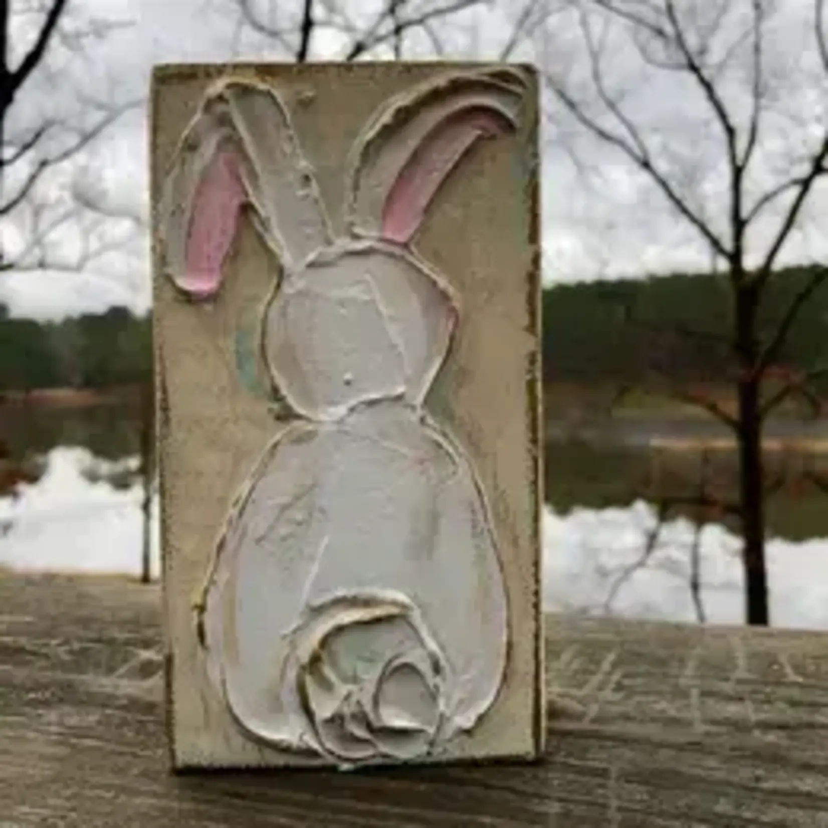 Coddiwompie Easter Bunny Rabbit Handmade Textured Wood Block