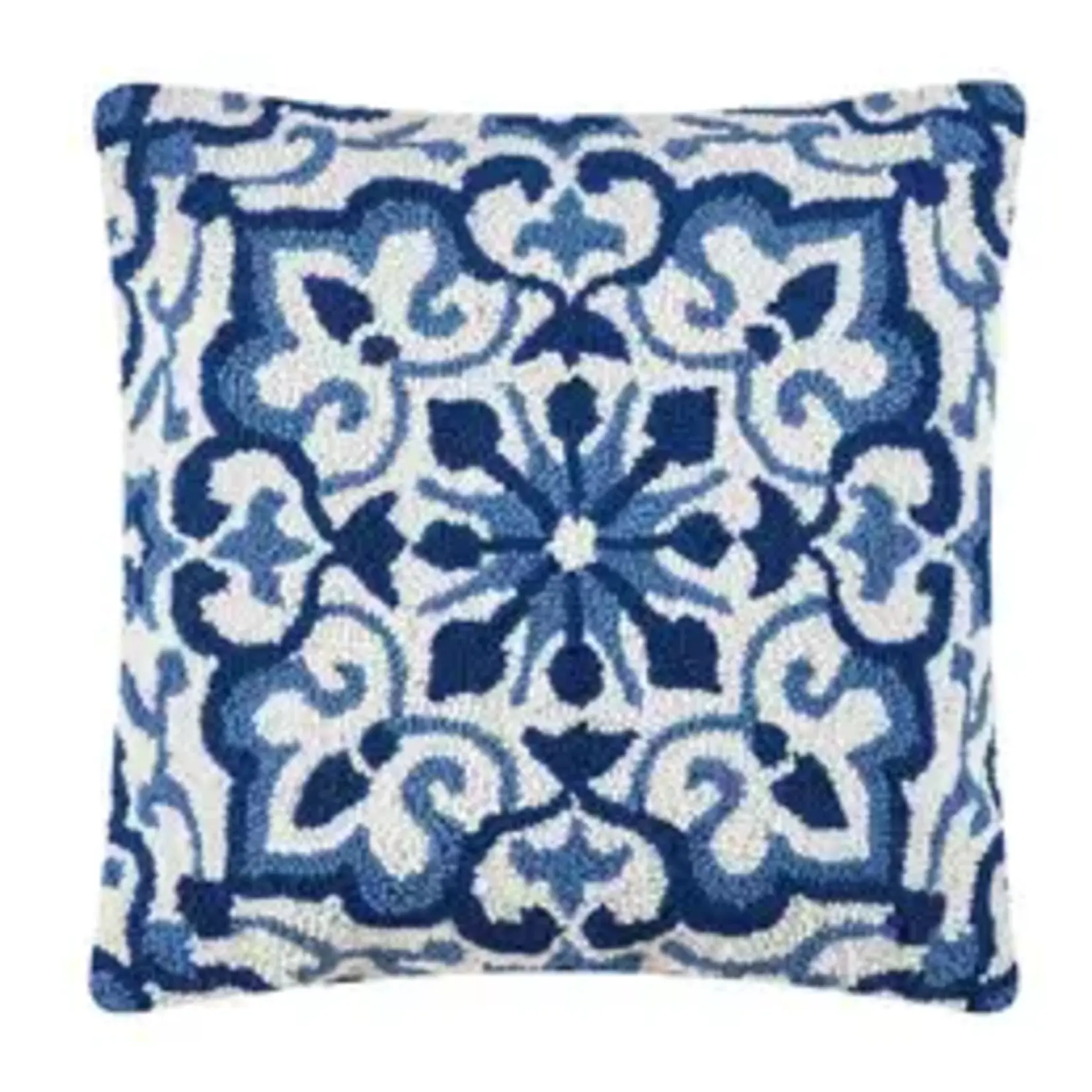 Peking Handicraft Blue Medallion Hook Pillow 18" Sq.