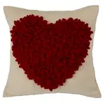 Arcadia Home Hand Felted Wood Pillow Cover - Red Heart on Cream Pillow - insert not included