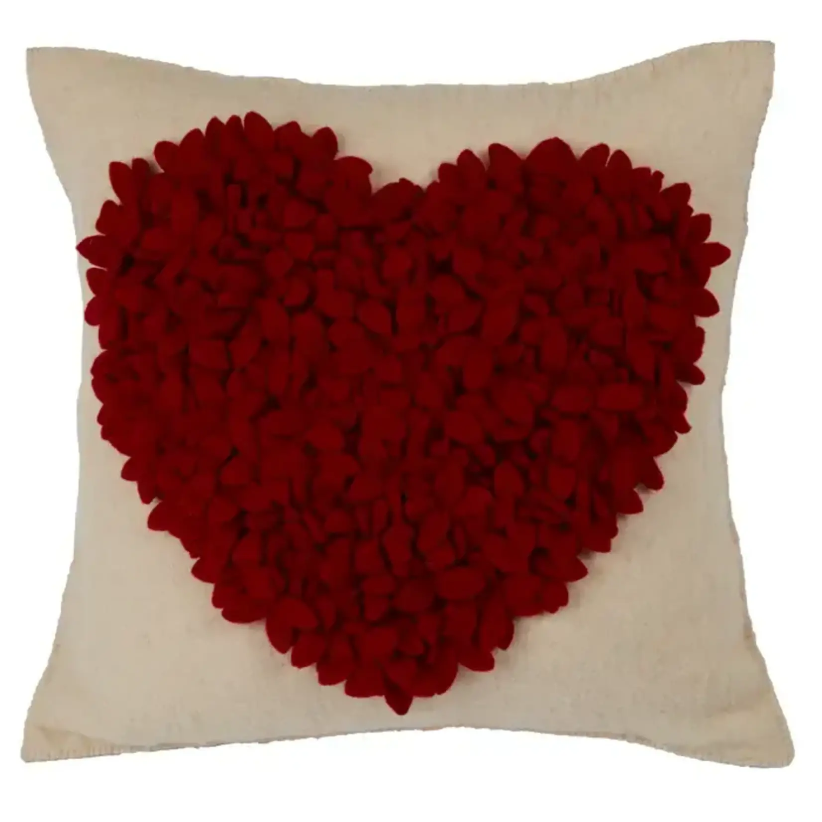 Arcadia Home Hand Felted Wood Pillow Cover - Red Heart on Cream Pillow - insert not included