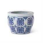 K&K 9"H x 11.75"W  Blue & White Chinoiserie Pot