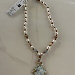Alecia Bristow Natural Stone - Hand Made Rhodonite Coastal Pendant w Amber & Freshwater Pearls