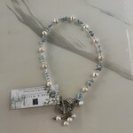 Alecia Bristow Hand Made - Natural Stone, Toggle Clasp Front, Light Blue/Aqua  & White Pearls