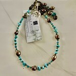 Hand Made - Natural Stone, Turquoise & Bronze Pearl, with Bronze Tassel Clasp