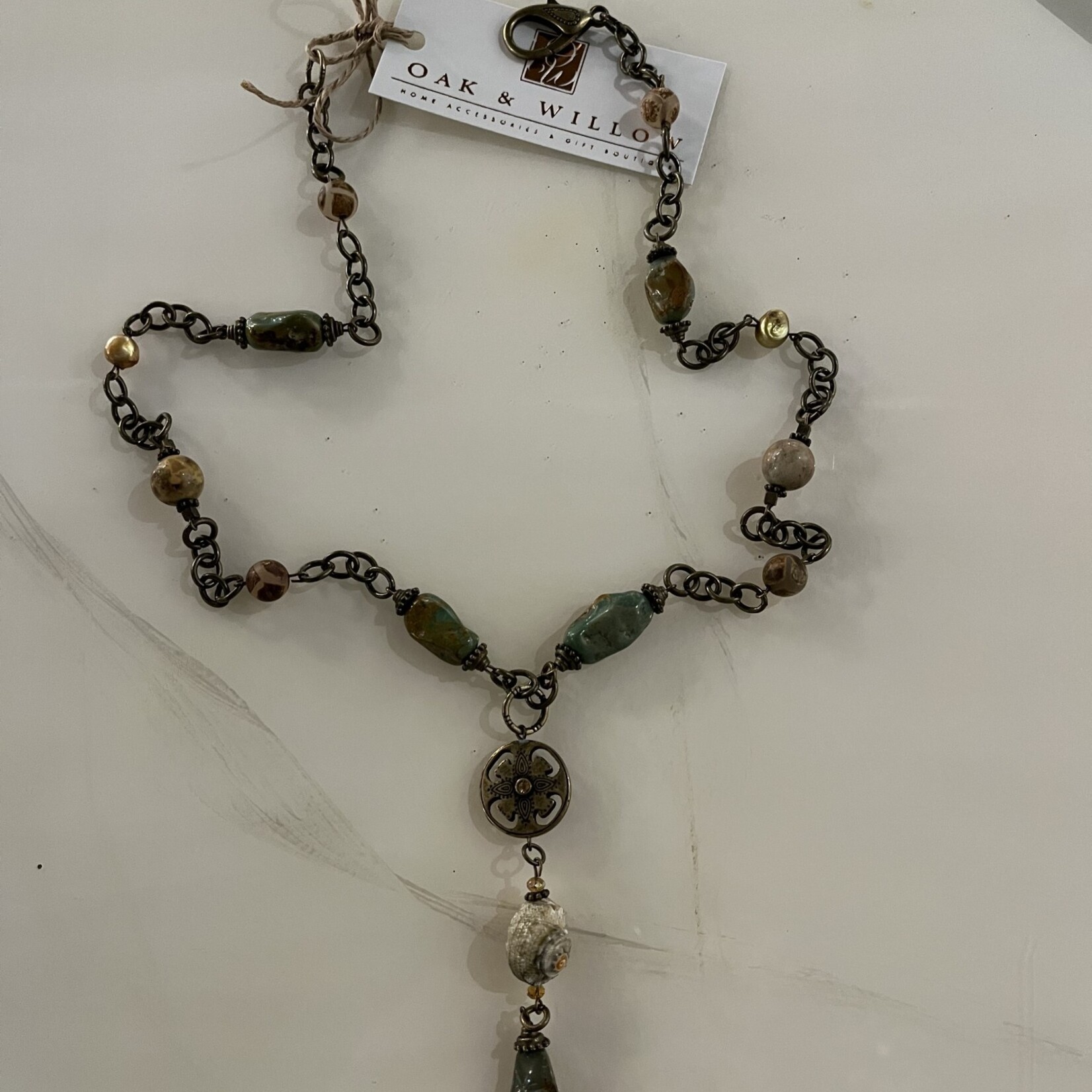 Alecia Bristow Hand Made - Natural Stone, Jasper Stone, Semi-Precious Beads, Gold Pearls, Bronze Pendant