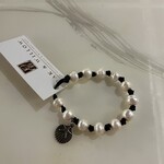 Alecia Bristow Cultured Pearl w Shell Charm Bracelet - Black Leather