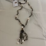 Alecia Bristow Bronze Antiqued Links, Leather Double Wrap, Fresh Water Pearls, Swarvoski Crystal, Shell