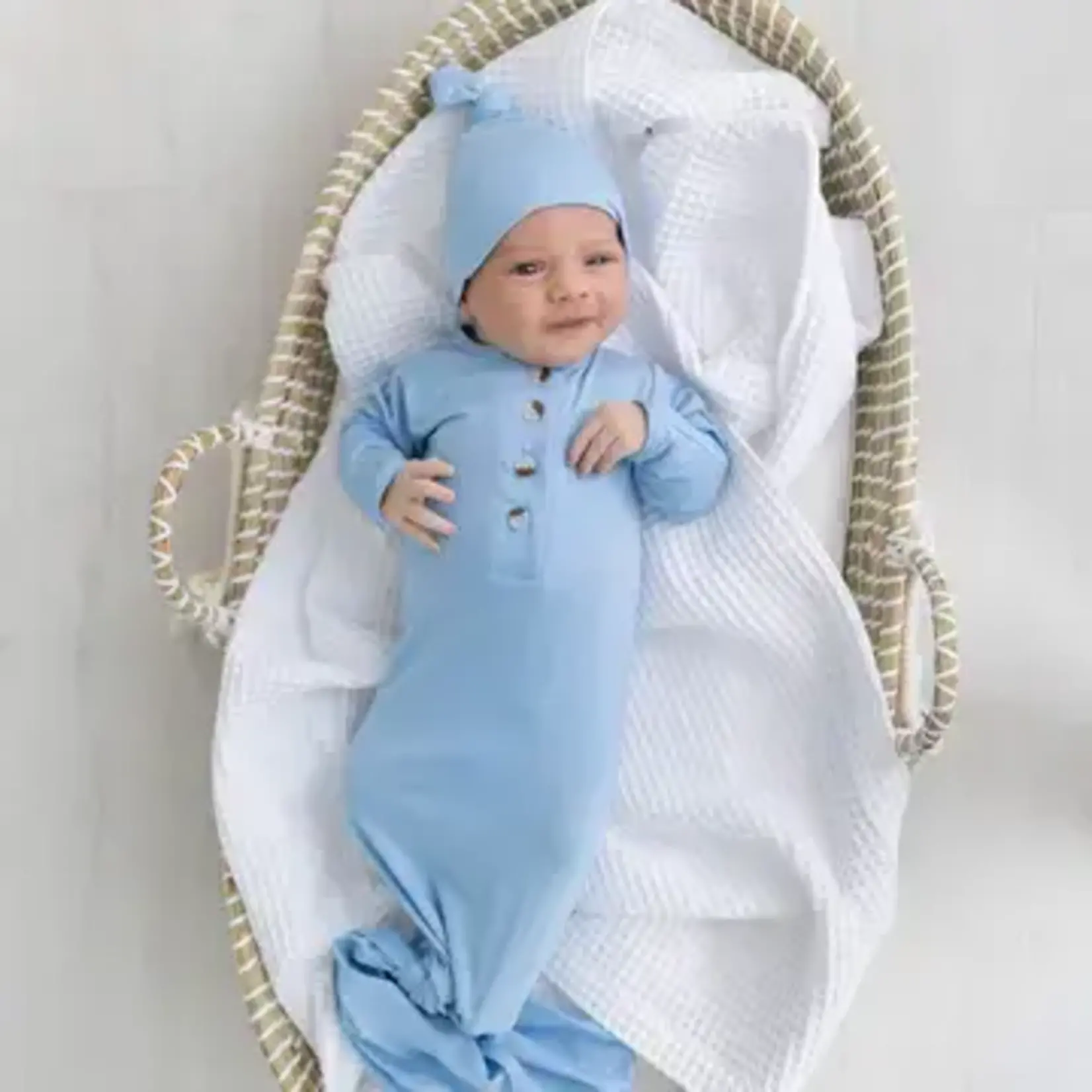 Stroller Society Knotted Baby Gown and Hat Newborn- 3 Mo. Baby Blue