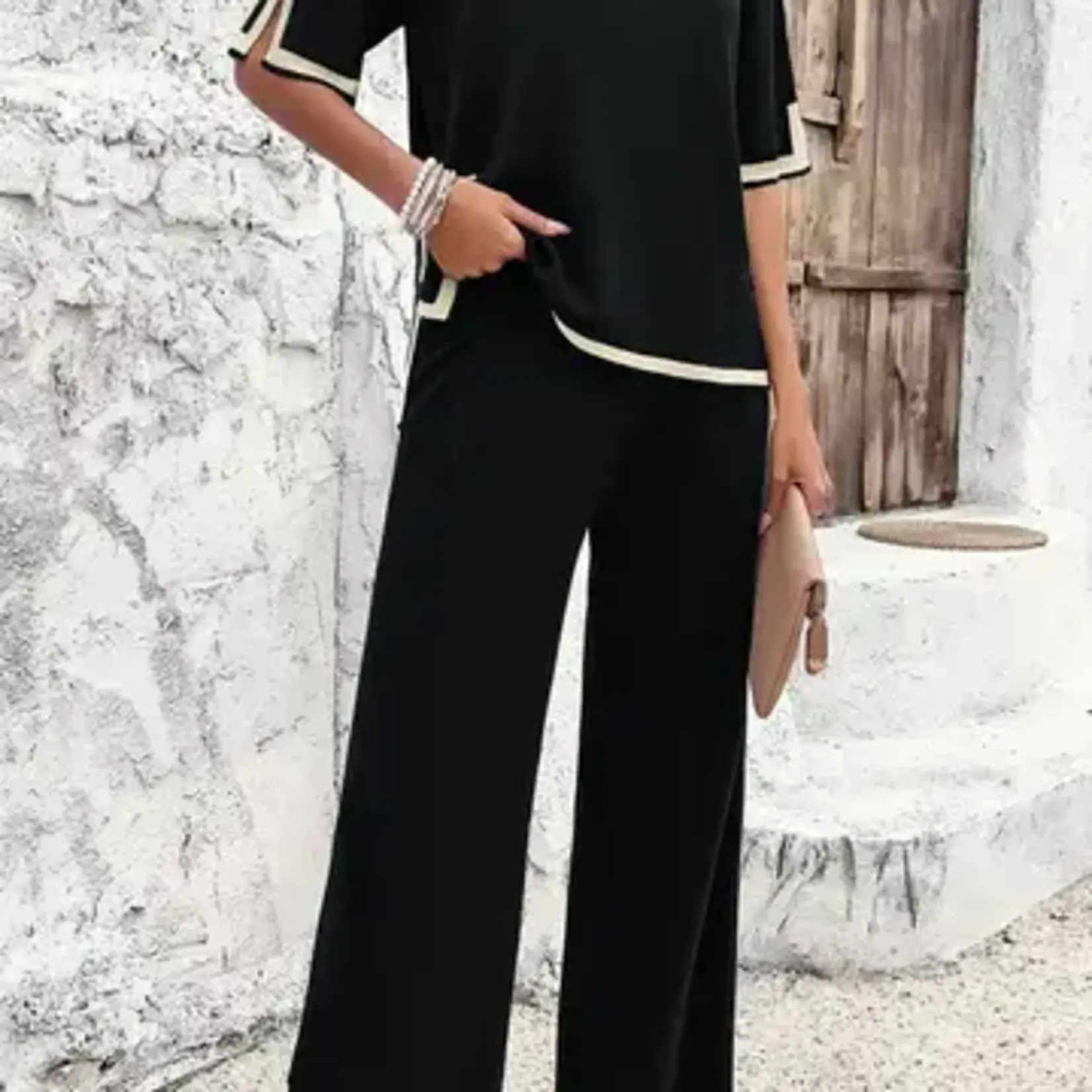 Lily Clothing Temperament Casual Short Sleeve Knitted Suit - Black