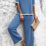 Temperament Casual Short Sleeve Knitted Suit - Blue