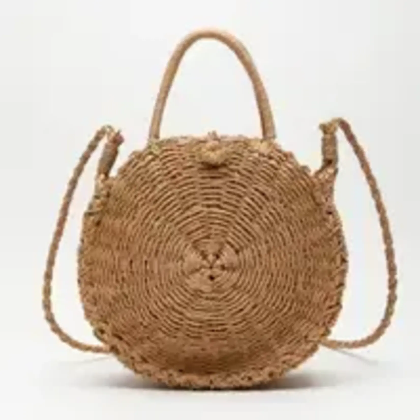 Justin & Taylor The Morgan  / Rounded Rattan Woven Purse w Arm Strap - Tan