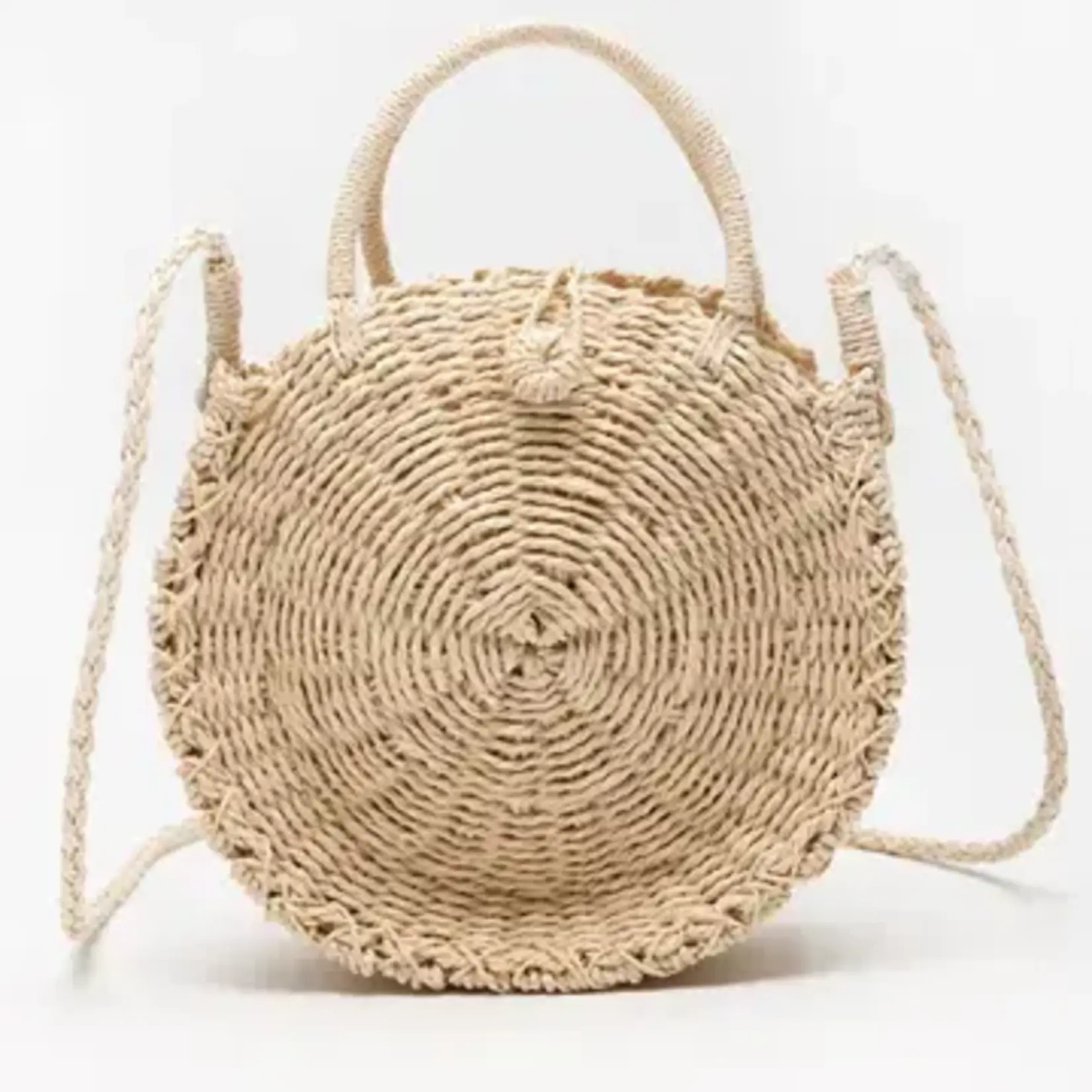 Justin & Taylor The Morgan  / Rounded Rattan Woven Purse w Arm Strap - Ivory
