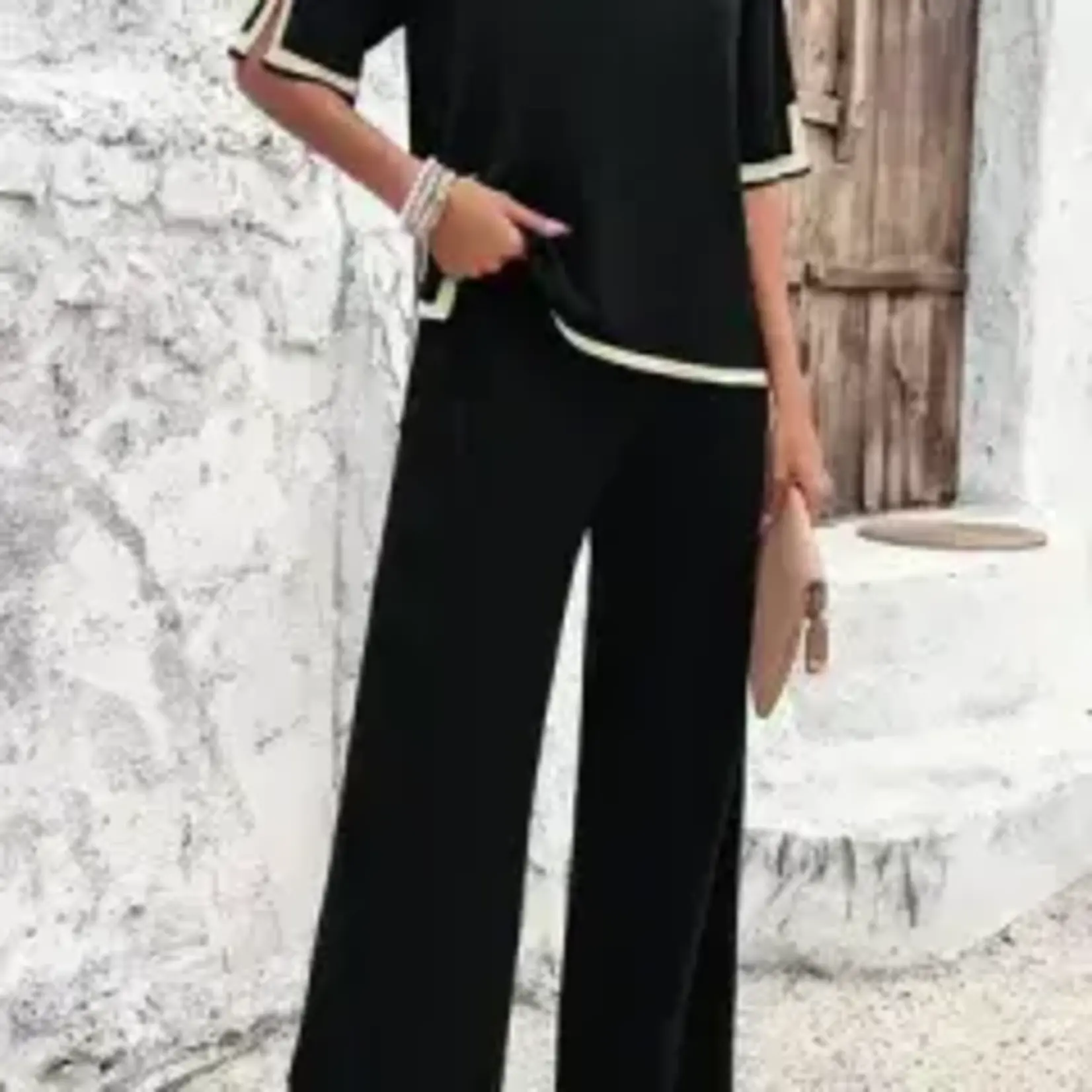 Lily Clothing Temperament Casual Short Sleeve Knitted Suit - Black