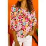 Floral Pleated Puff Sleeve Blouse