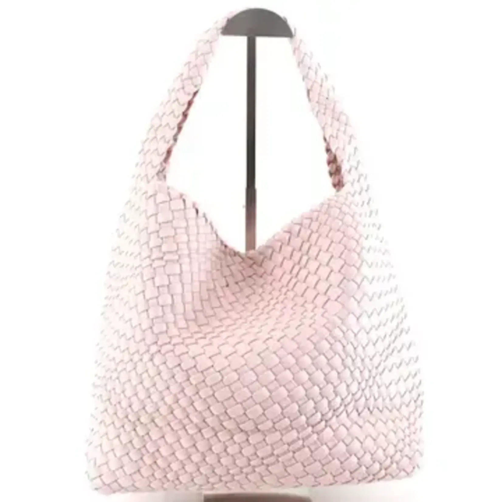 Woven Hobo Bag w/Cosmetic Pouch Pink