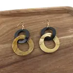 2-Tone Polyresin Round Link Earrings - Taupe and Black