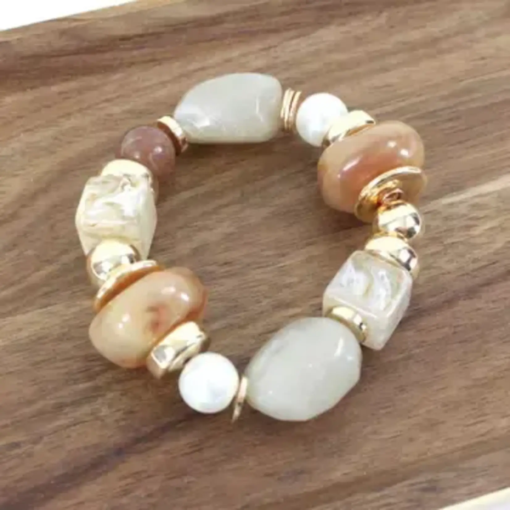 Polyresin/Ccb Beaded Statement Stretch Bracelet-Brown