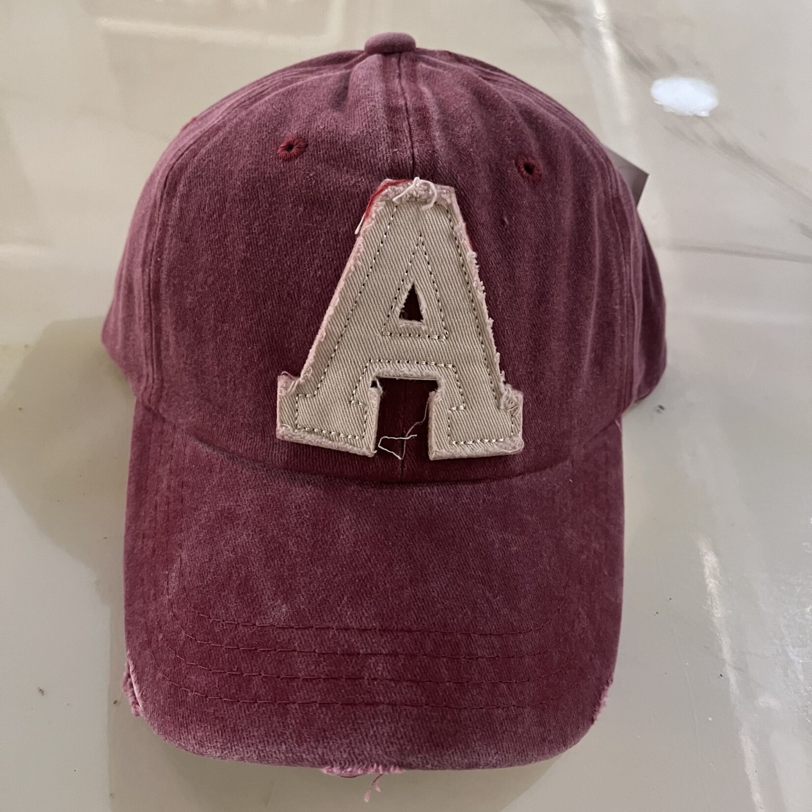 "A" Vintage Dyed Baseball Cap Burgandy/Antique White