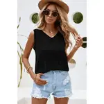 Solid V Neck Tank Top - Black