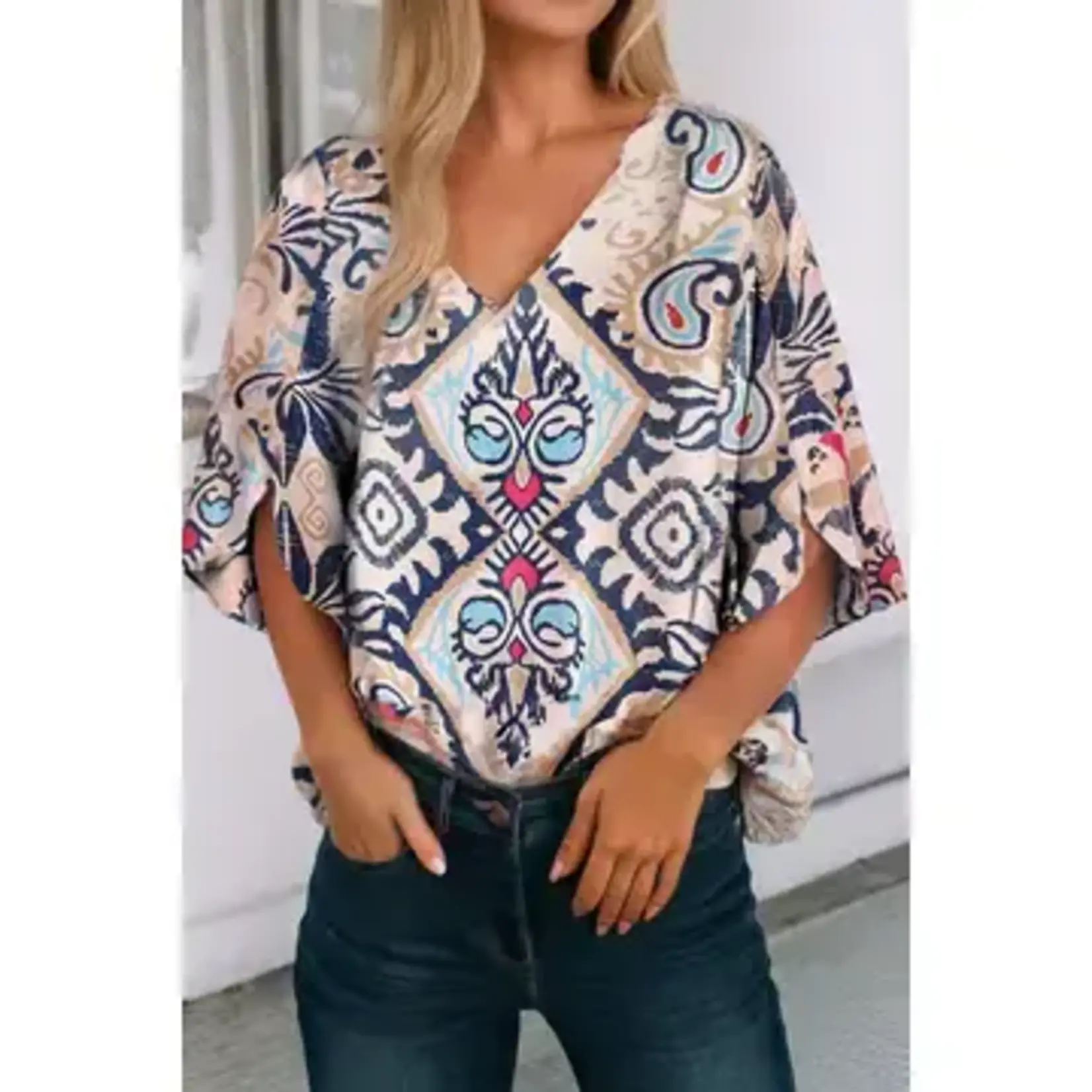 Tribal Print IKAT 3/4 Sleeve Blouse