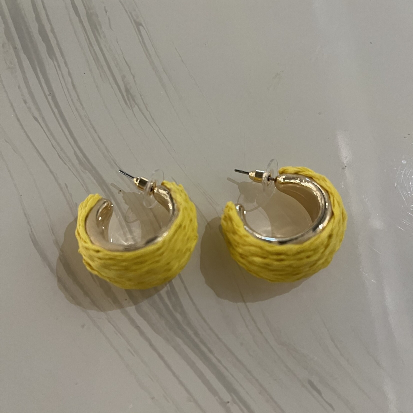 Yellow Wrapped Raffia Hoop Earrings