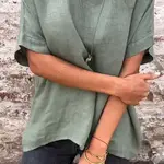 Summer Cotton Linen Blouse - Greem