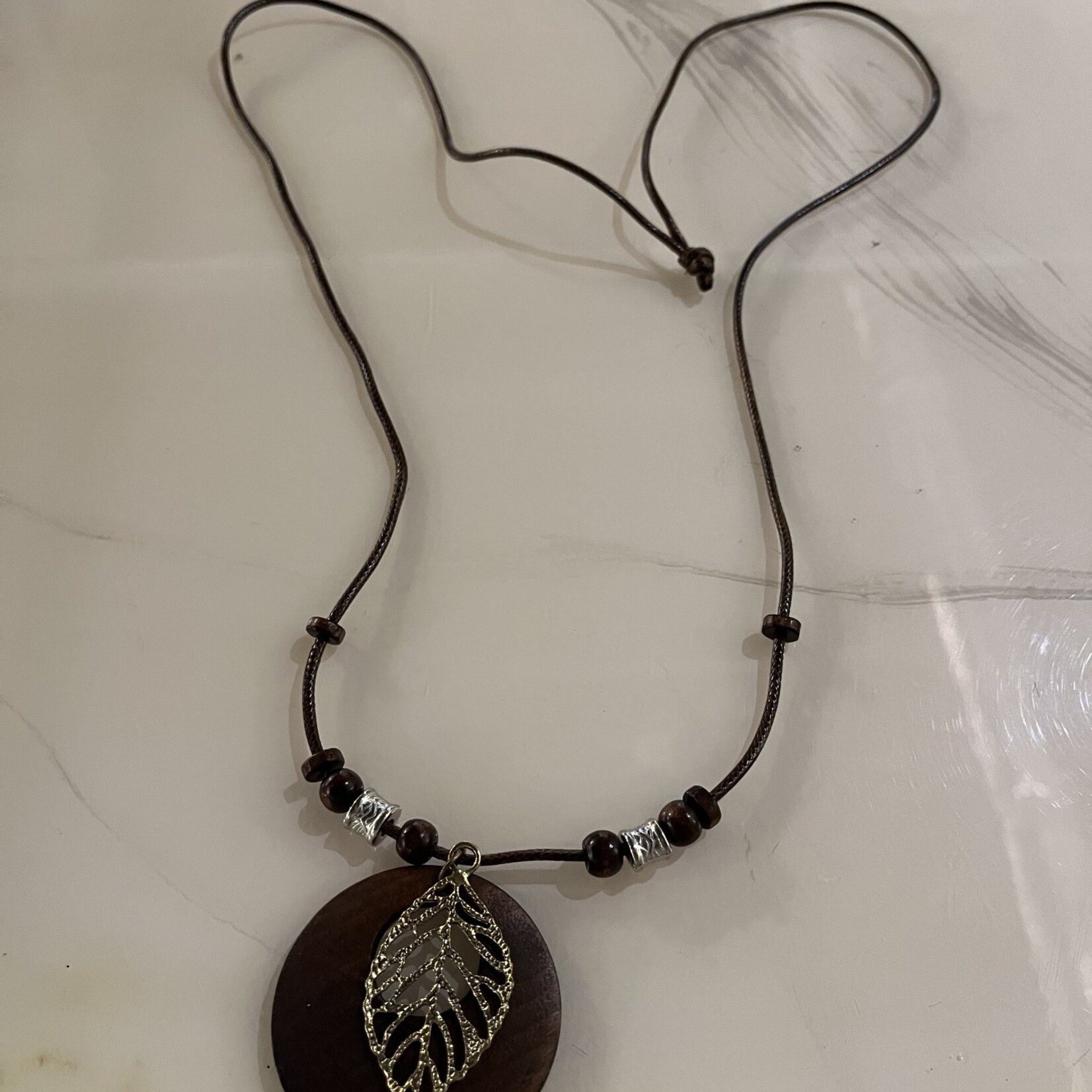 Wood Necklace with Gold Leaf